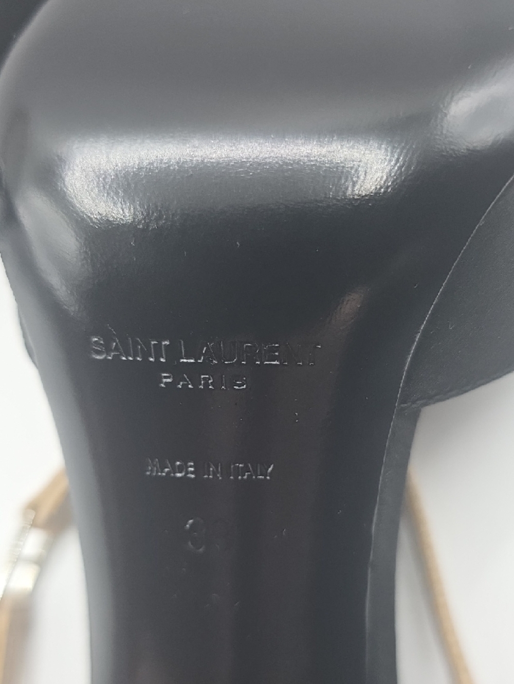 Saint Laurent Black Pointed Slingback Heels with Tan Strap - Picture 11 of 14